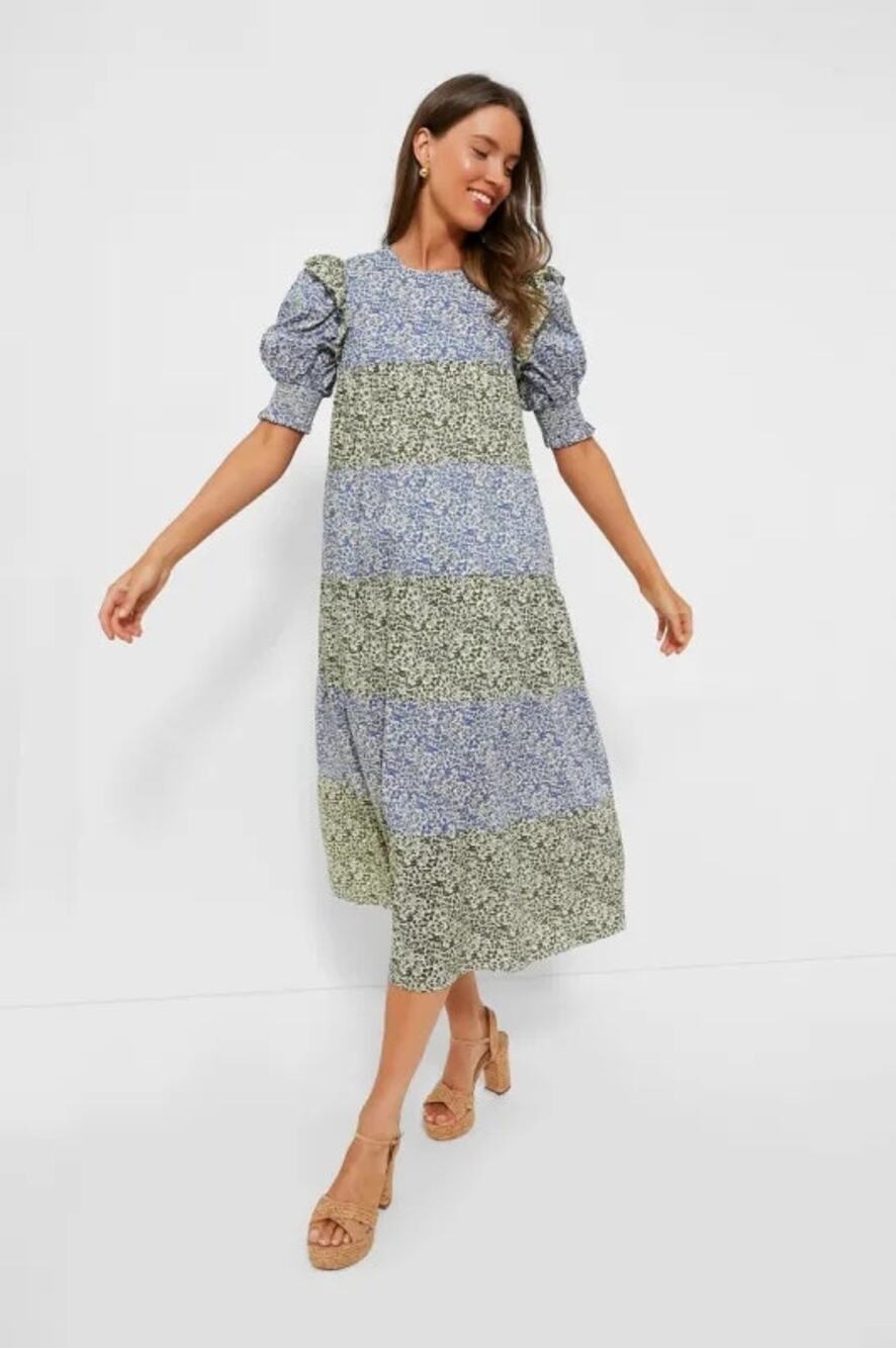 Hyacinth House Tuckernuck Blue Green Floral Barton Midi Dress NWT